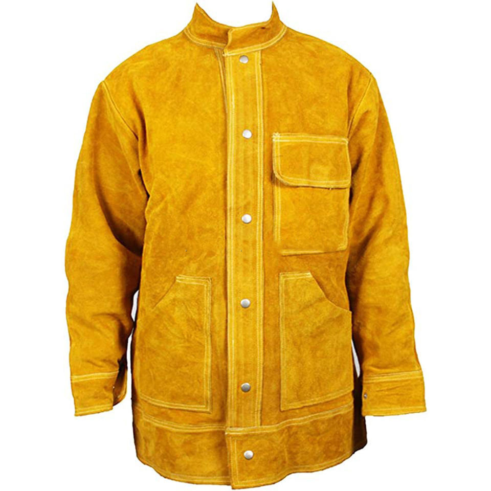 Welder Clothing Cowhide Welder Jacket Fire Proof Coverall Heavy Duty Flame Retardant Cow Leather Welding Work Jackets