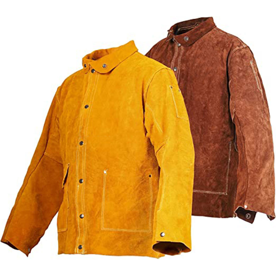 Welder Clothing Cowhide Welder Jacket Fire Proof Coverall Heavy Duty Flame Retardant Cow Leather Welding Work Jackets