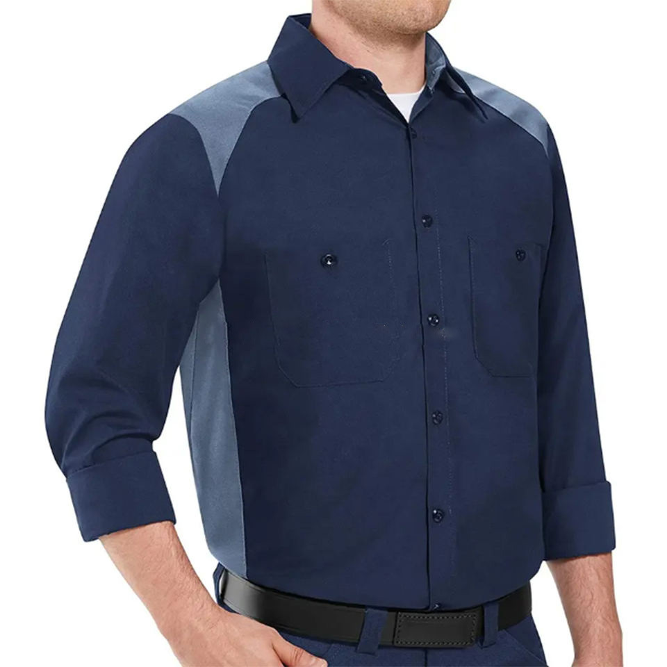 OEM Wholesale Blue 100 Cotton Men's Shirts with Utility Pockets Custom Short Sleeve Work Shirts for Men