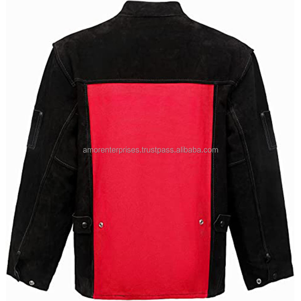 Premium Cowhide Split Leather Welding Jacket Leather Industrial Safety Spark Resistant Working Welders jacket for Heavy Duty