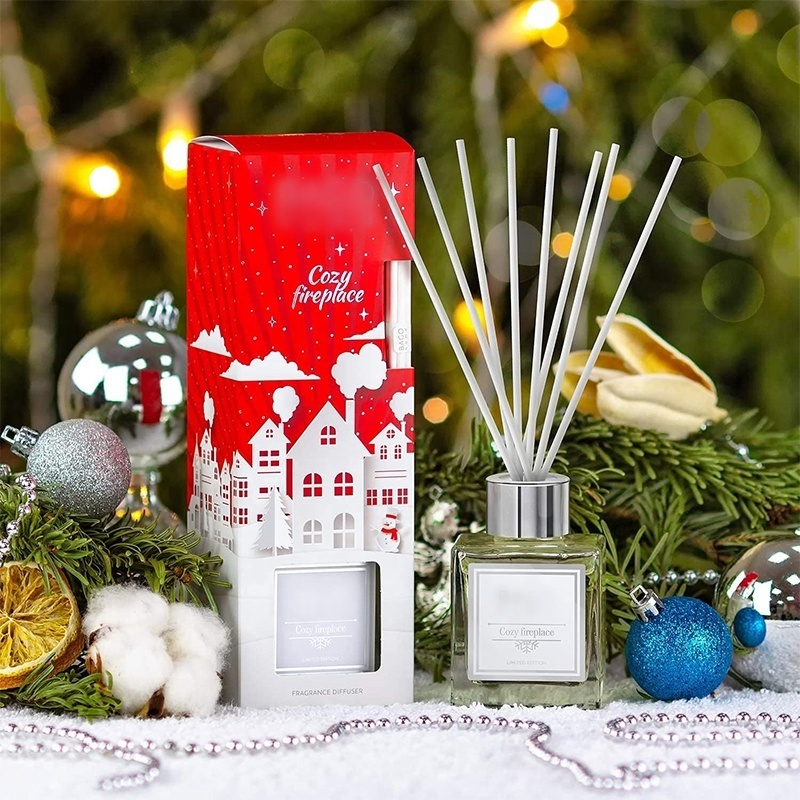 Christmas celebration luxury reed diffuser sets red packaging carton box gift set