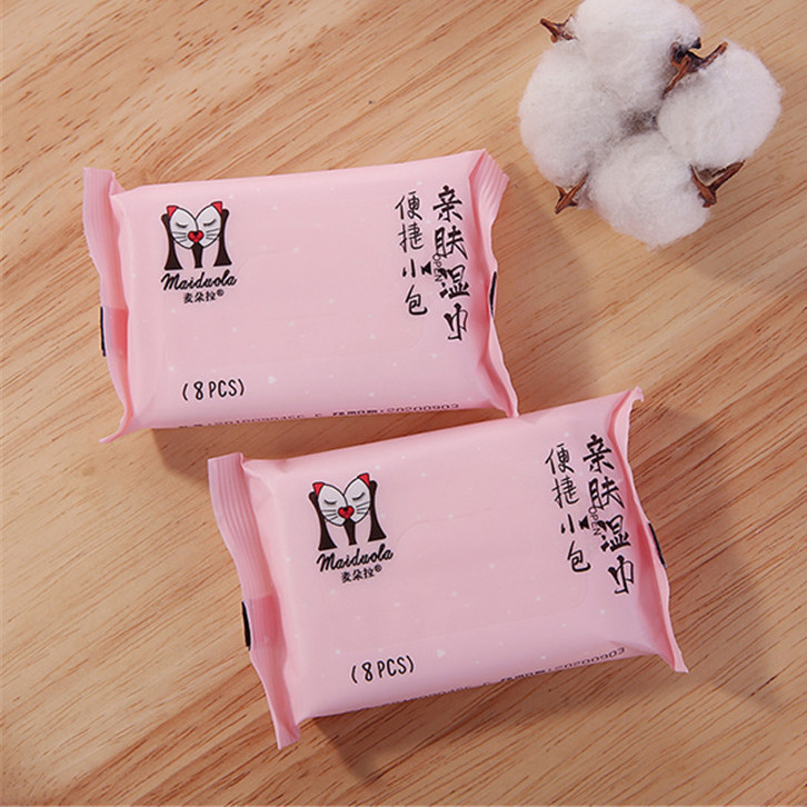 wholesale 80pcs Individual Package Gentle Facial Cotton Wipes MDL302 Private Label Pocket Wet Tissue Face Cleaning Wet Wipes