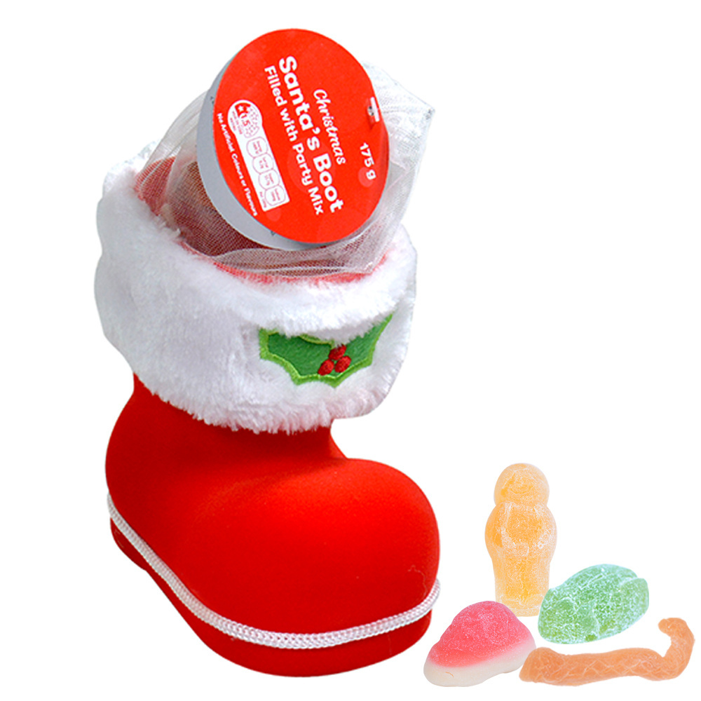 Oem Fruit Sweet Decorative Red Botas Navideas Christmas Boots Gift Packing Gummy Candy For Christmas