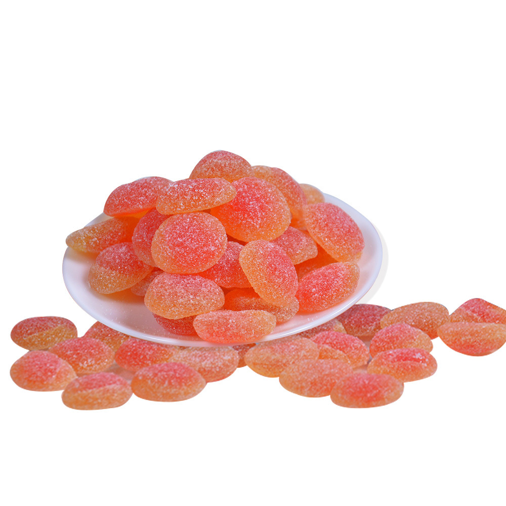 Amos Candy Wholesale Sugar Coated Sour Gummy Sweet Bulk Flat Round Peach Flavor Gummy Candy