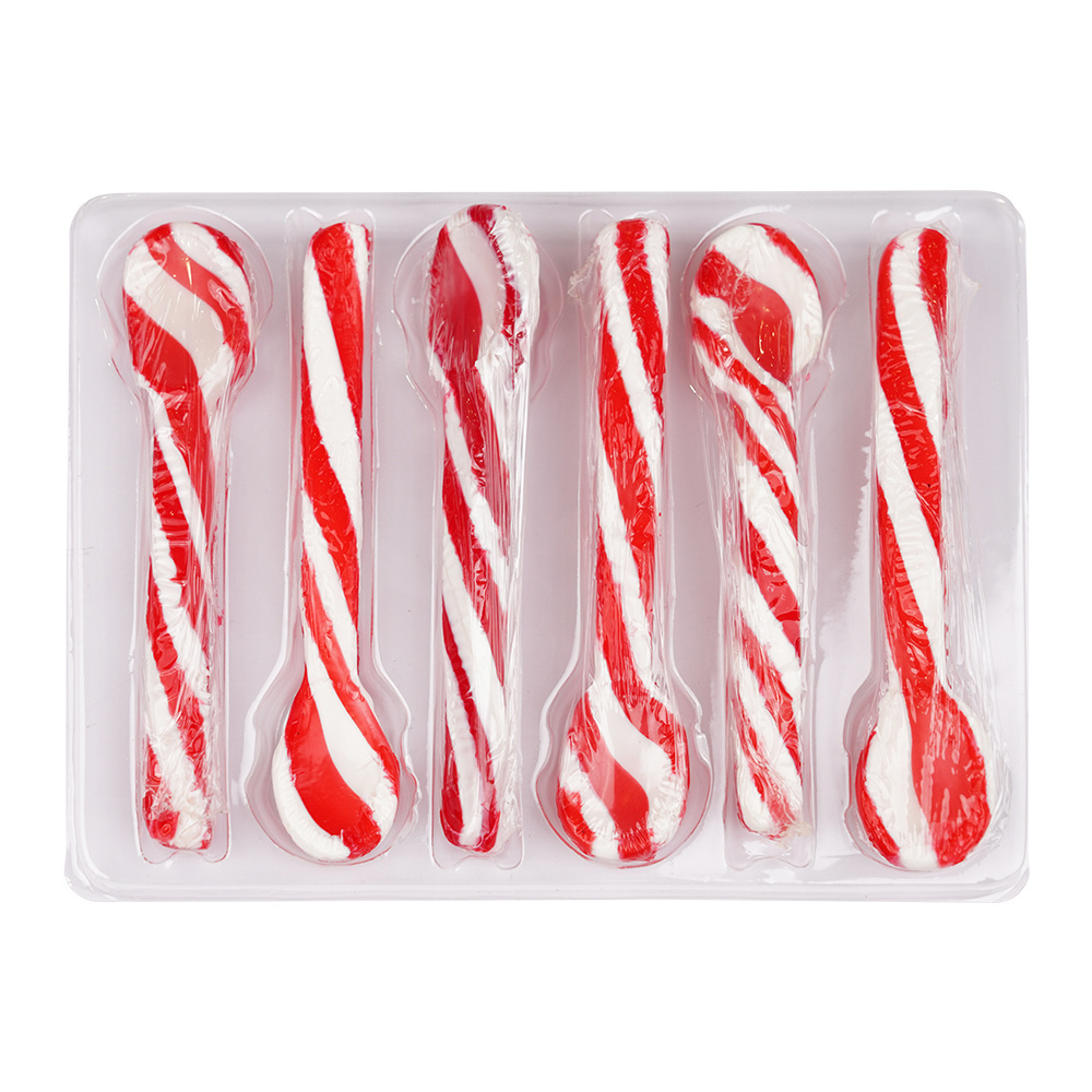 Twist Red White Color Custom Logo Christmas Spoon Shape Christmas Gift Candy Toys Sweets with Fresh Peppermint Flavor