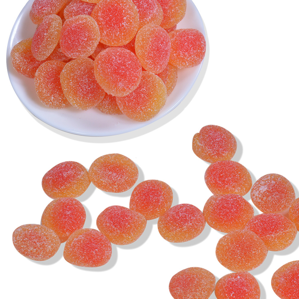 Amos Candy Wholesale Sugar Coated Sour Gummy Sweet Bulk Flat Round Peach Flavor Gummy Candy