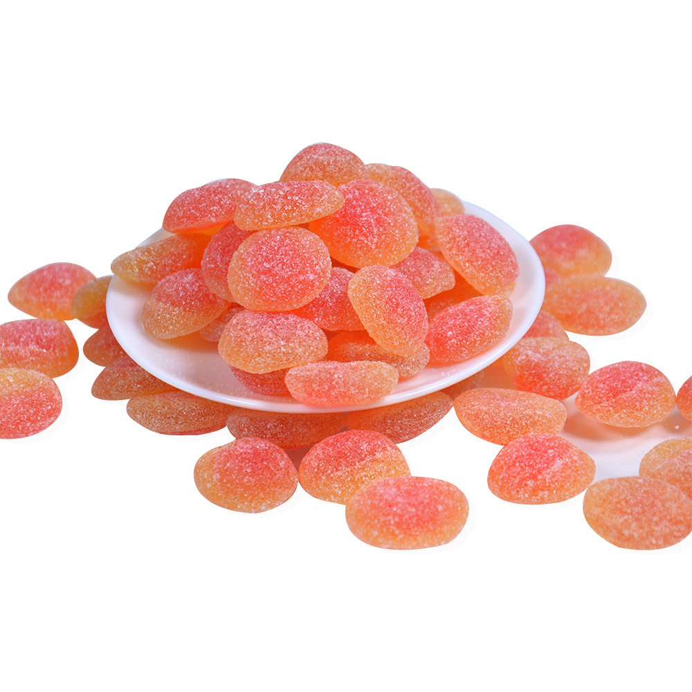 Amos Candy Wholesale Sugar Coated Sour Gummy Sweet Bulk Flat Round Peach Flavor Gummy Candy