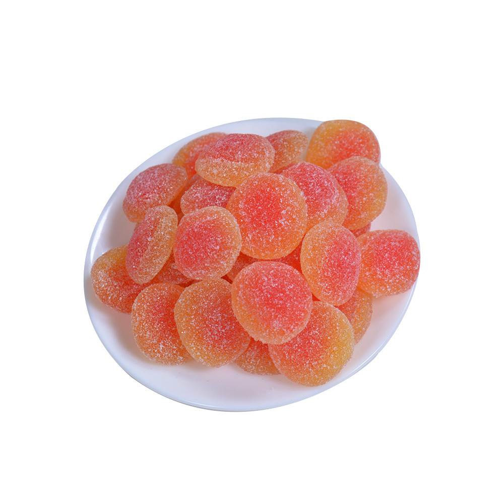 Amos Candy Wholesale Sugar Coated Sour Gummy Sweet Bulk Flat Round Peach Flavor Gummy Candy