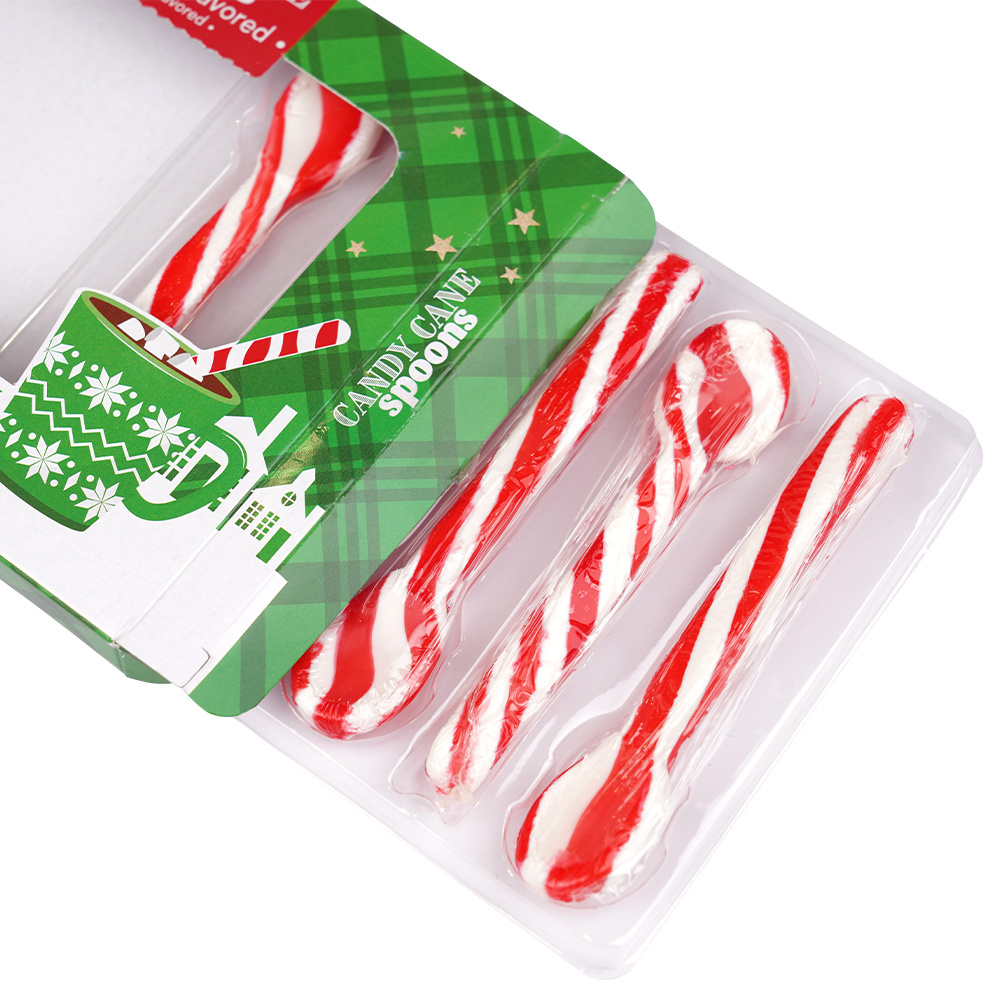 Twist Red White Color Custom Logo Christmas Spoon Shape Christmas Gift Candy Toys Sweets with Fresh Peppermint Flavor