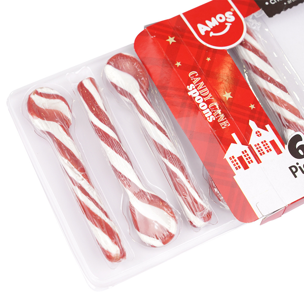 Amos Christmas Candy Cane Spoons Chocolate Flavored Peppermint Flavored Hard Candy