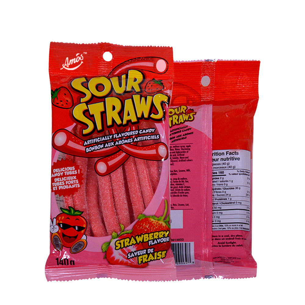 Amos Private Label Sour Fruit Flavor Gummy Candy Wholesale Sweets Strawberry Tubes Candy Supplier