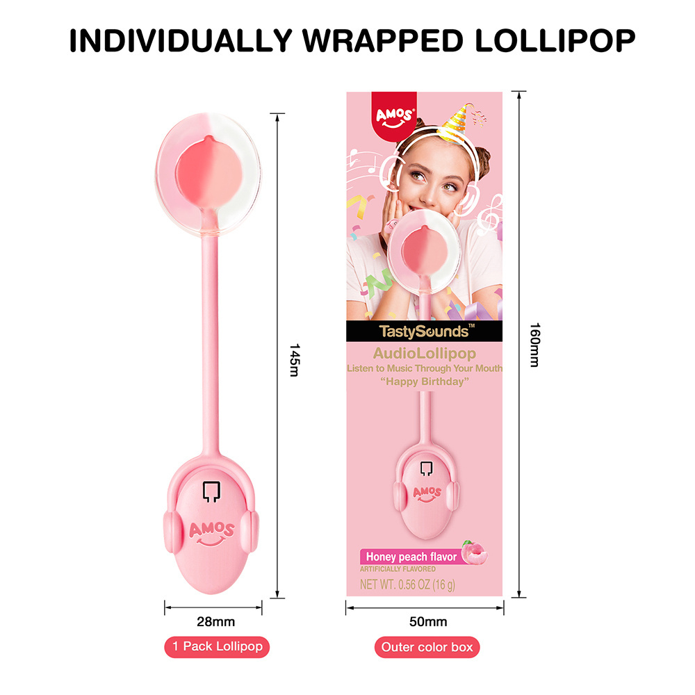 Amos Delicious Funny Peach Flavor Sweet Confectionery Audio Music Lollipop Toy Candy