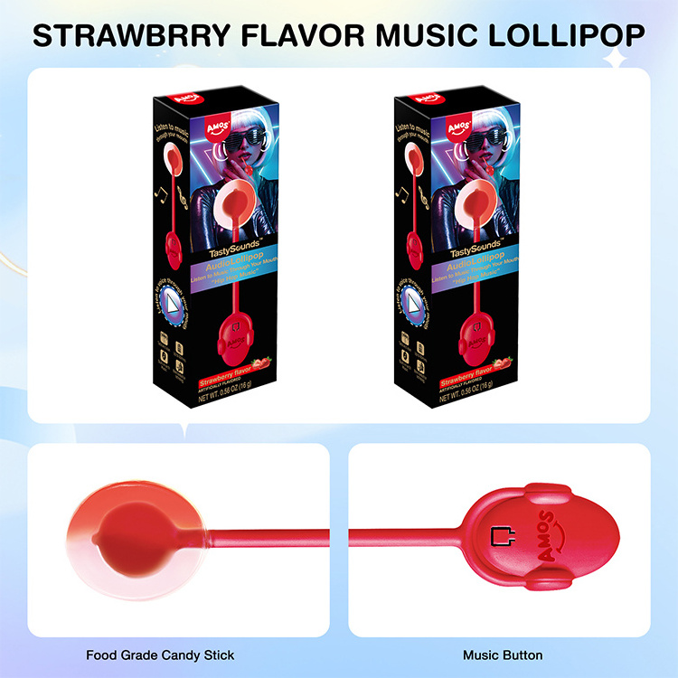 Indivisually Wrapped Red Heart Strawberry Stick Lollipops Funny Musical Toy Lollipop Candy