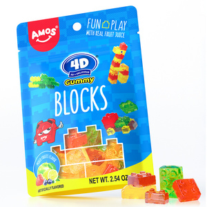 Amos 4D Building Block Gummies Jelly Sweet Natural/Artificial Flavors Real Fruit Juice Halal Gummy Candy