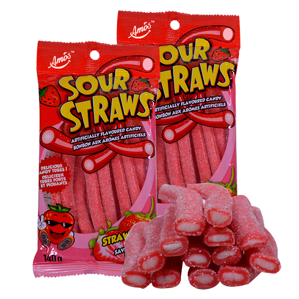 Amos Private Label Sour Fruit Flavor Gummy Candy Wholesale Sweets Strawberry Tubes Candy Supplier