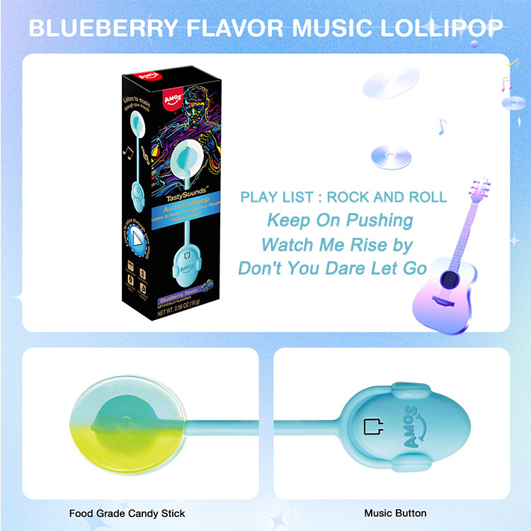 Amos Sweets Candy Toys Tasty Sounds Audio Fun Candy Toy Custom Music Bone Conduction Lollipop Toy With Candy Peach Flavor