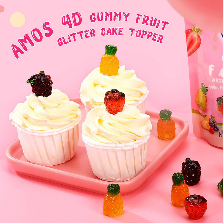 Wholesale AMOS 4D sweets fruit shape pectin gummy gandy 3D shaped gummy fruit mixed confectionery