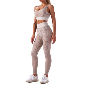 Women Gym Suit Wholesale Sport Bra Tops Snake Skin Print Yoga Leggings Set Two Pieces pants Ladies Workout Fitness Gym Wear