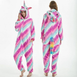 Wholesale Winter Adult Animal Pajamas Custom Plush Flannel Unicorn Pijama Jumpsuit Sleepwear Jumpsuit With Hoodie