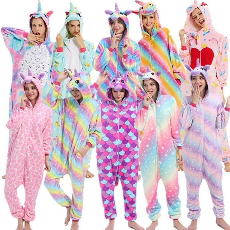 Wholesale Winter Adult Animal Pajamas Custom Plush Flannel Unicorn Pijama Jumpsuit Sleepwear Jumpsuit With Hoodie