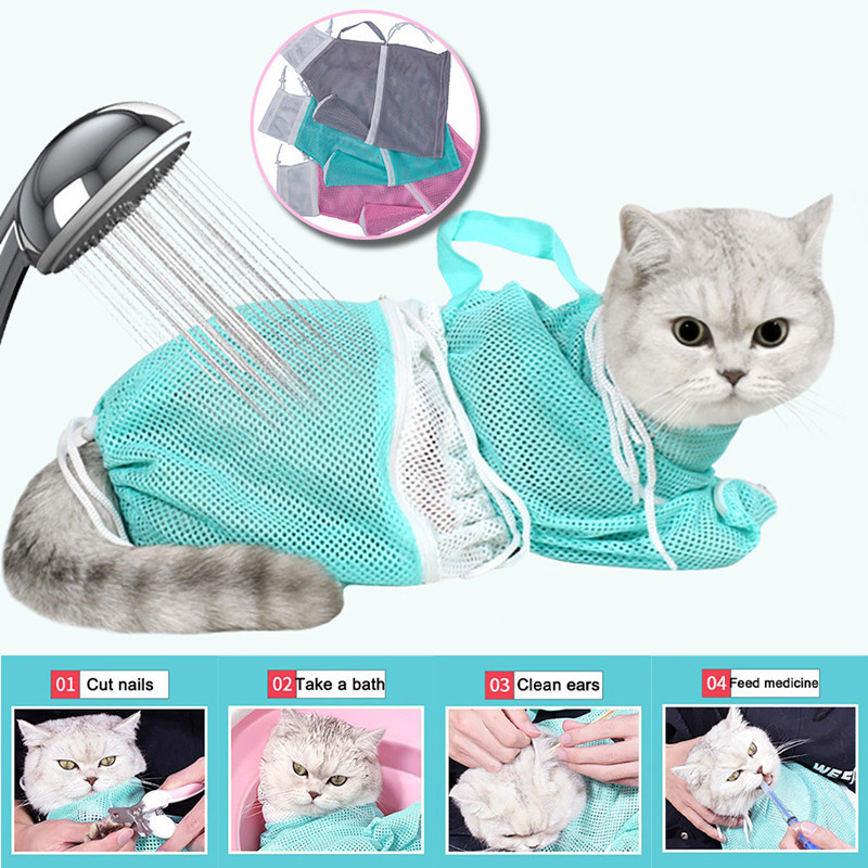 Grooming Washing Bag Bath Clean No Scratching Bite Restraint Pet Supplies Nail Cutting Cat Bathing Mesh Bag