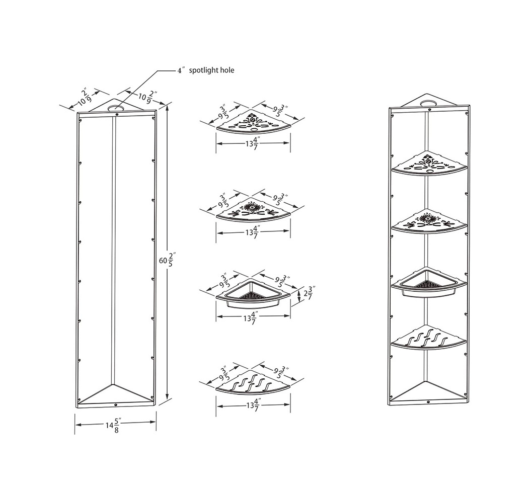 Large Corner Shower Shelf Triangle Shower Niche 14X60 Ready to Tile  4 Shelves Stainless Steel 304 Uni-Green