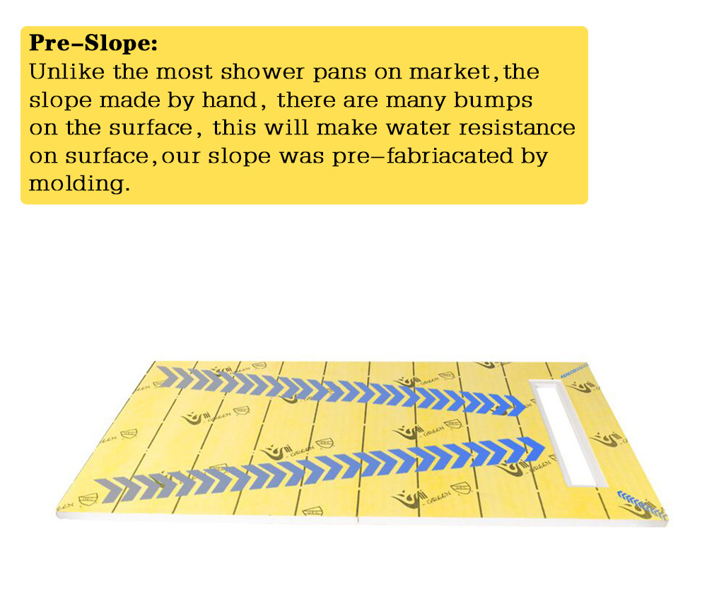 EPS Shower Pan Kit Ready to Tile 36x60inch Cut-to Fit with Linear Drain Membrane Pipe Seal Curb for Bathroom Uni-Green