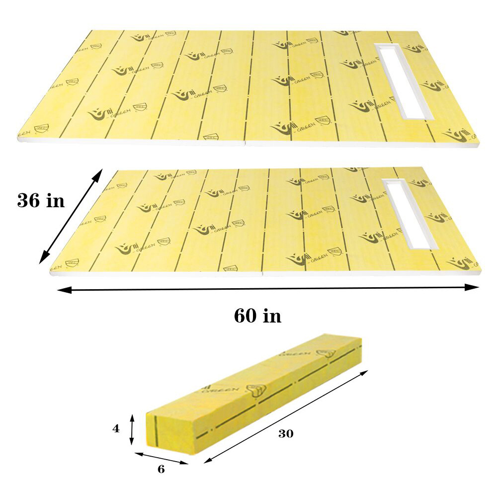 EPS Shower Pan Kit Ready to Tile 36x60inch Cut-to Fit with Linear Drain Membrane Pipe Seal Curb for Bathroom Uni-Green