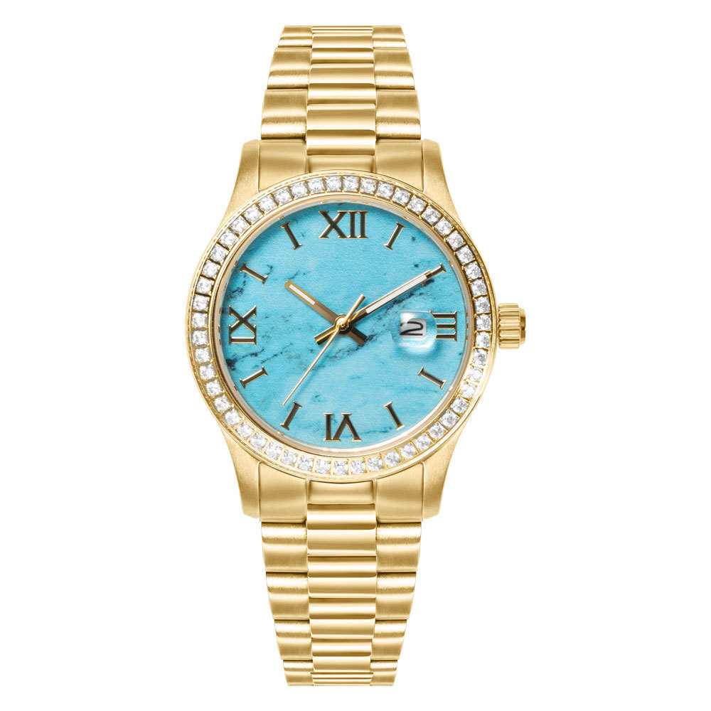 Stainless Steel  and crystal  wrist Watch for Women with marble dial high quality