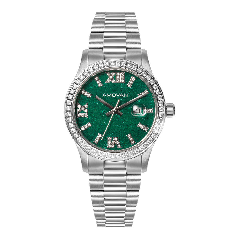 Stainless Steel  and crystal  wrist Watch for Women with marble dial high quality