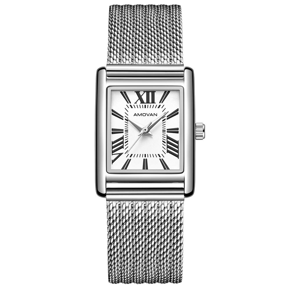 Square roman classic vintage steel mesh band ladies  quartz wrist watches women