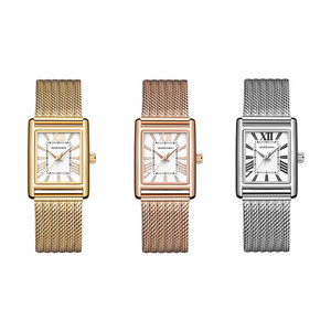 Square roman classic vintage steel mesh band ladies  quartz wrist watches women