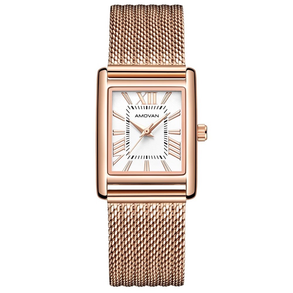 Square roman classic vintage steel mesh band ladies  quartz wrist watches women