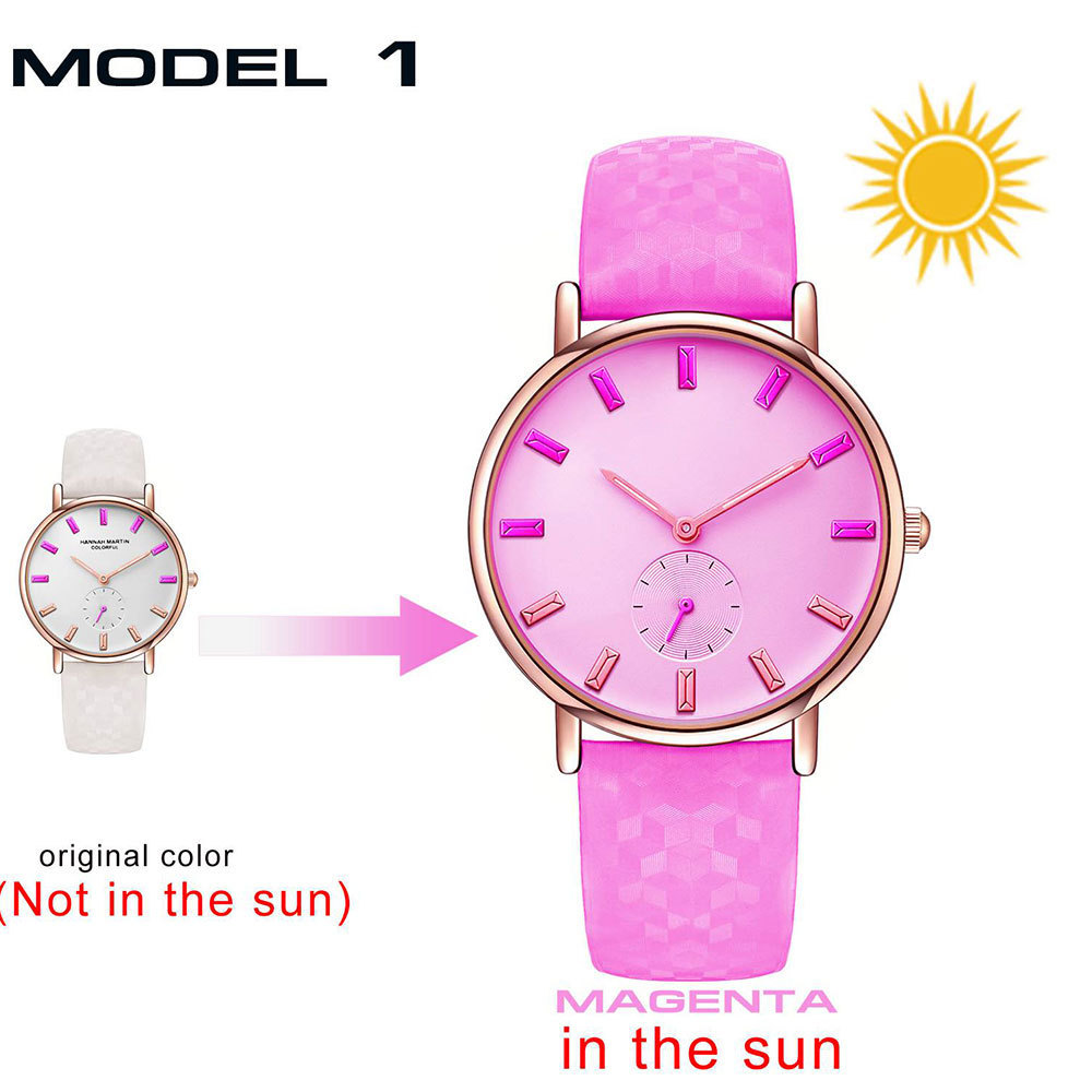 custom logo women's wrist watch with color changing leather strap