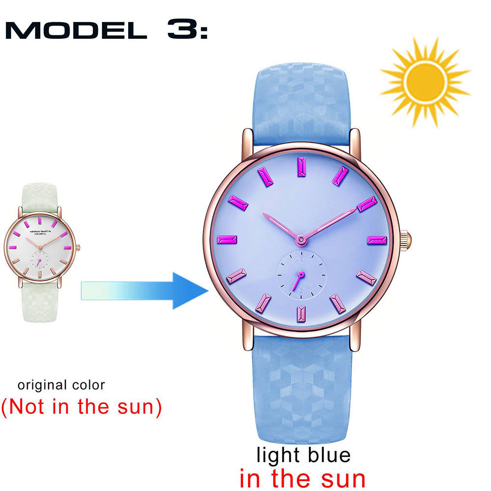 custom logo women's wrist watch with color changing leather strap