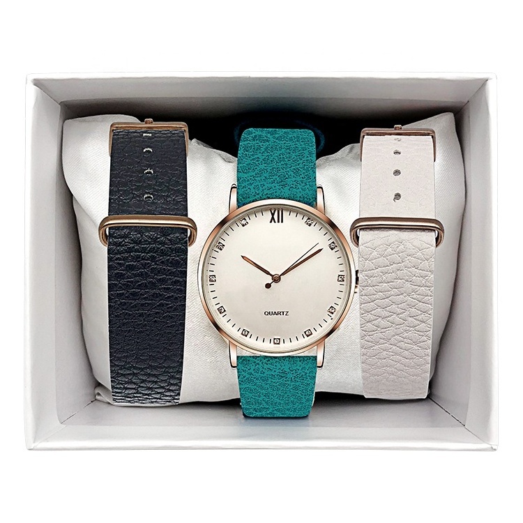 Cheaper Geneva Interchangeable leather Straps Customized Wrist Watch gift set for Women Quartz Watches