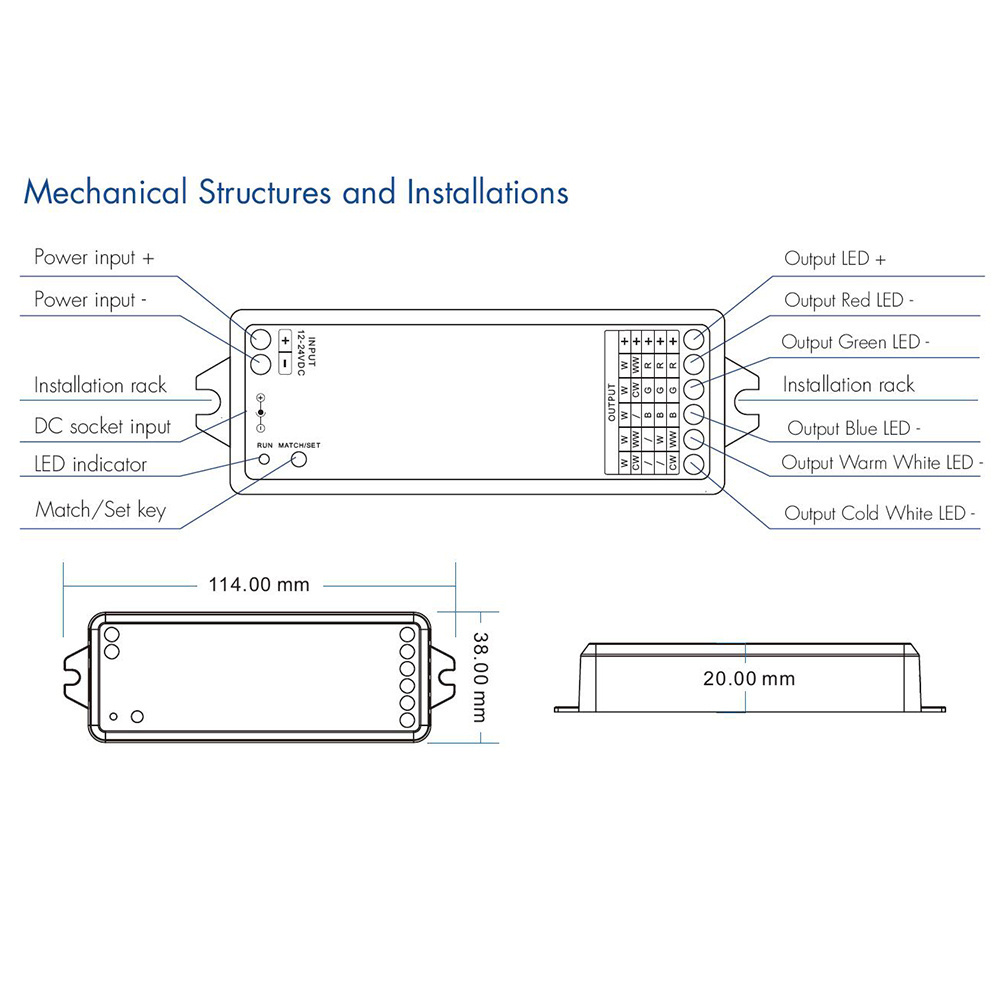 APP RGBW RGB LED Controller Wifi Wireless Remote RGBCW Smart 12V 24V CCT Dimmer LED Strip Controller