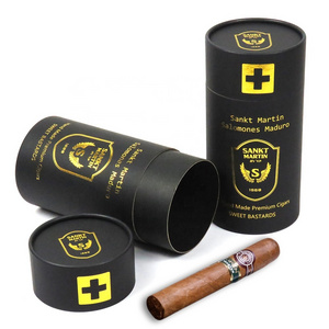 New arrival black and gold paper tube cigar humidor packaging  custom  print 10 cigars tube case for sale