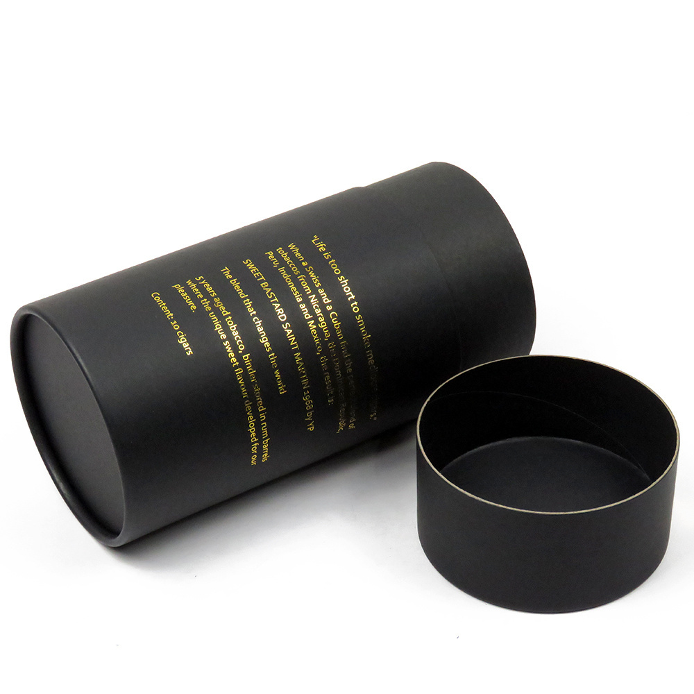 New arrival black and gold paper tube cigar humidor packaging  custom  print 10 cigars tube case for sale