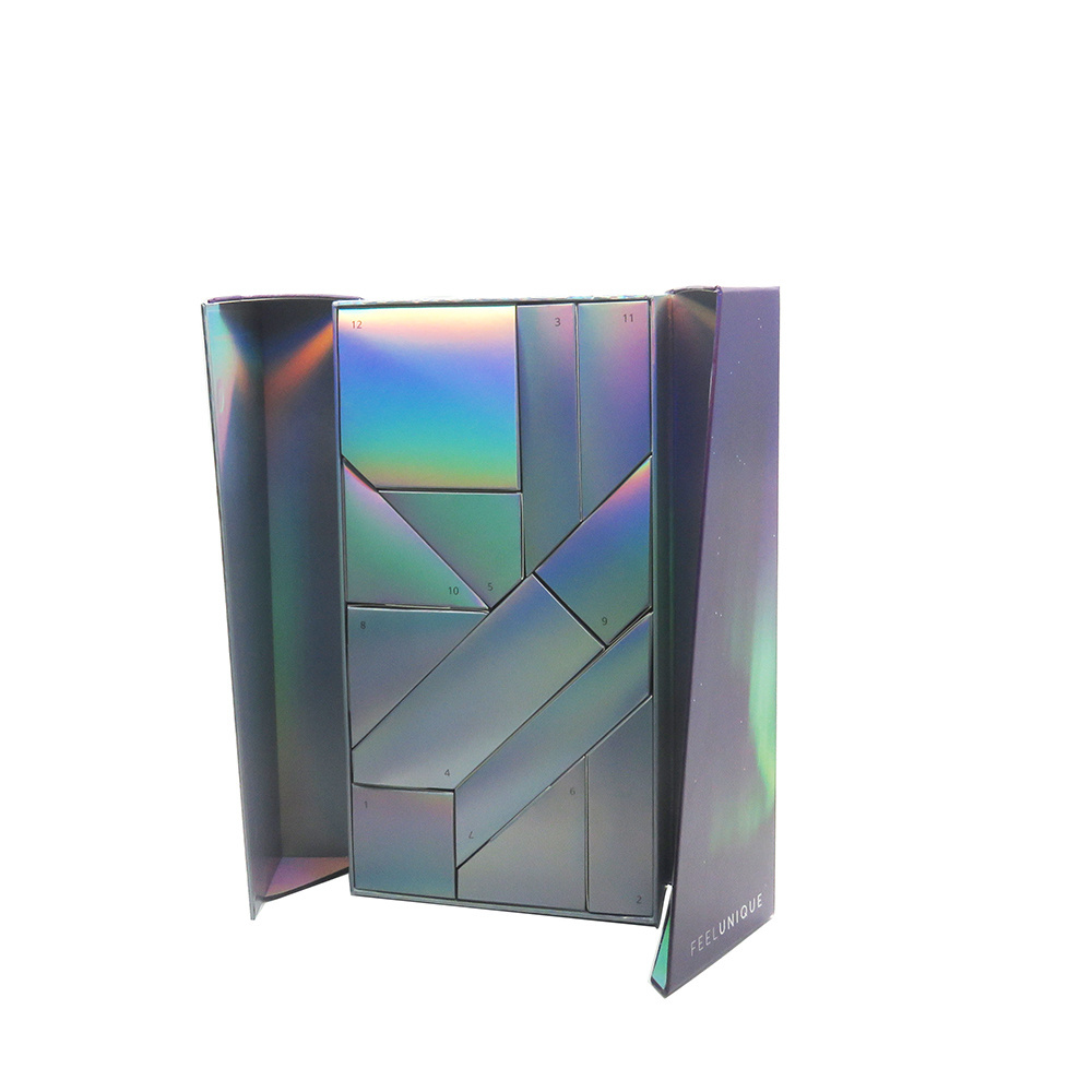 soft touch finishing 12 days count down hinged doors hologram paper gift box advent calendar