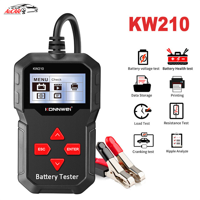 AUCAR  Auto Battery Analyzer 100 to 2000CCA Cranking Car Battery Tester KW210 Diagnostic Automatic Smart 12V Car Battery Tester