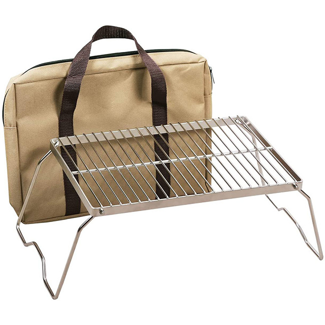 Mini Portable Stainless Steel Cooking Grid Folding Charcoal Camping Grill With Legs