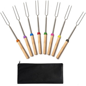 Extendable 32inch Long Smores BBQ Forks 8 Pack Telescoping Marshmallow Roasting Sticks for Camping Bonfire