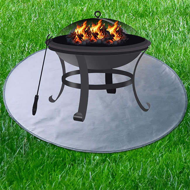 Portable 36'' round Fireproof Fire Pit Mat for Outdoor Patio Deck Lawn Grass Easily Cleaned Aluminium Foil Charcoal Accessory