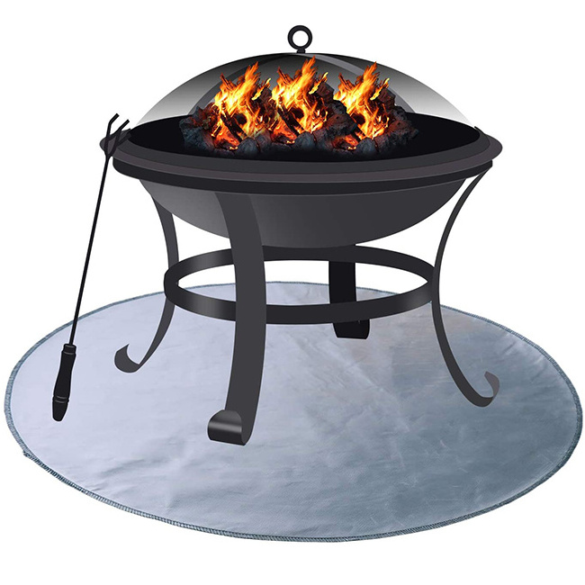 Portable 36'' round Fireproof Fire Pit Mat for Outdoor Patio Deck Lawn Grass Easily Cleaned Aluminium Foil Charcoal Accessory