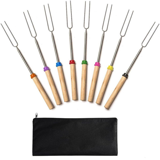 32 Inch Long Marshmallow Toasting Barbecue Forks BBQ Smores Sticks 8PCS Barbecue Skewers Telescope for Campfire