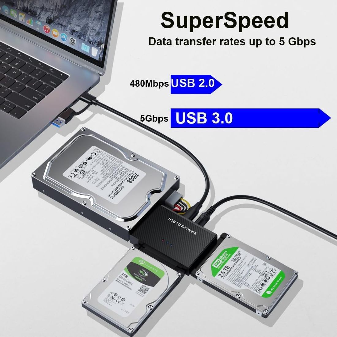 Upgraded USB C to IDE SATA Adapter Hard Drive Reader Ultra Recovery Converter Hard Drive Adapter for 2.5/3.5 HDD/SSD HDD