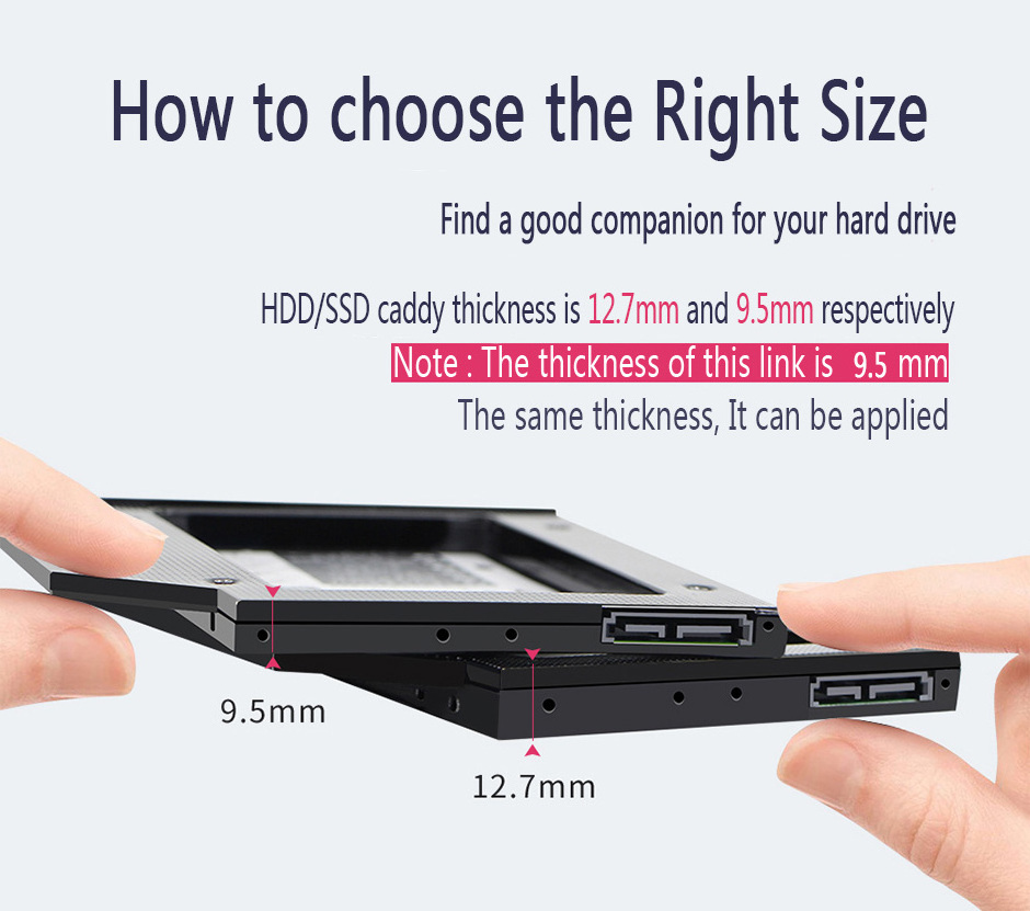 Universal SATA to SATA 2nd HDD Caddy 12.7mm For 2.5