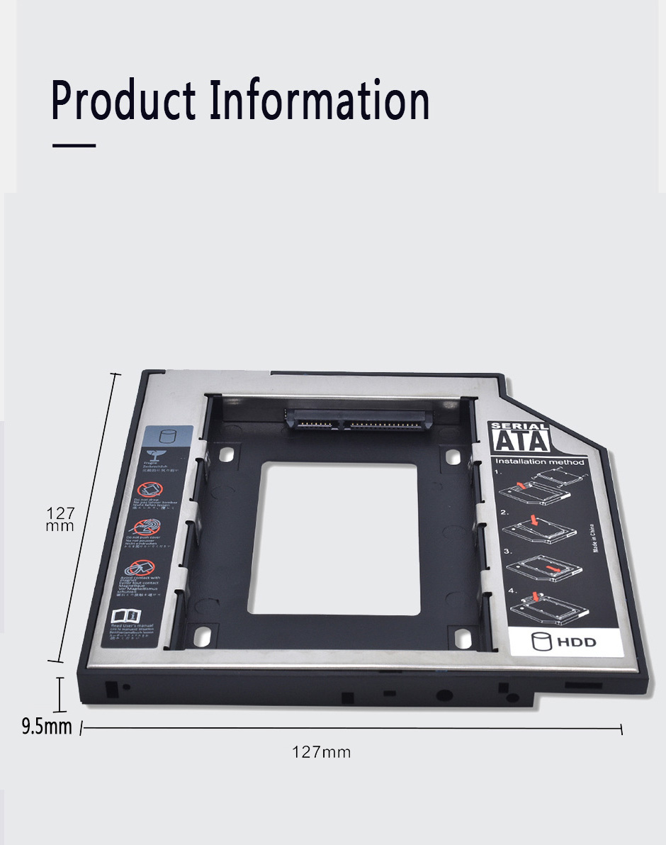 Universal SATA to SATA 2nd HDD Caddy 12.7mm For 2.5