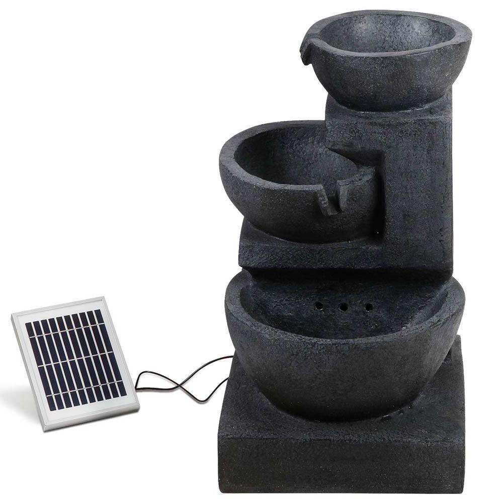 Cascading Bowls Solar with Battery Backup Water Fountain with LED Light